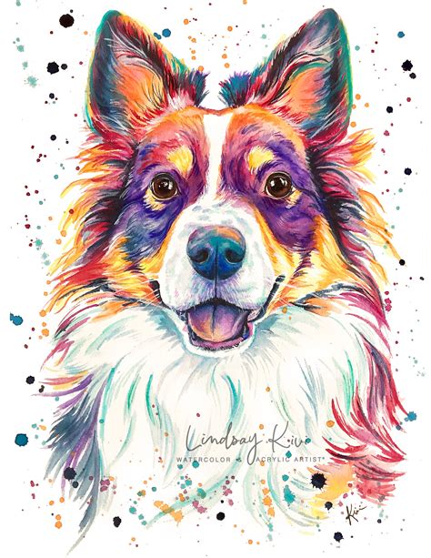 Mini Australian Shepherd Colorful Watercolor Print | Mini australian ...