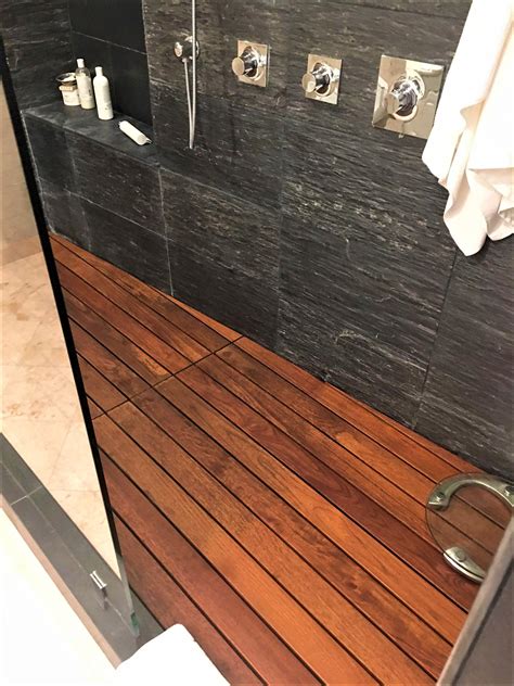 Teak Wood Flooring Shower - bmp-bonkers