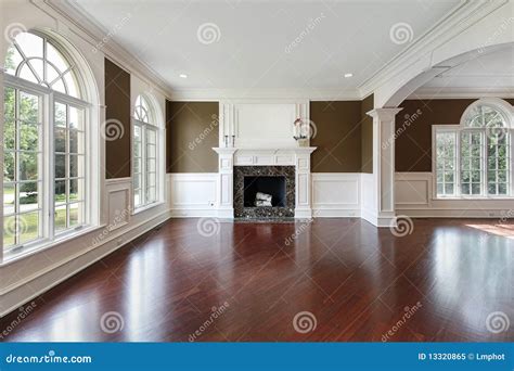 Living Room with Cherry Wood Flooring Stock Image - Image of family ...