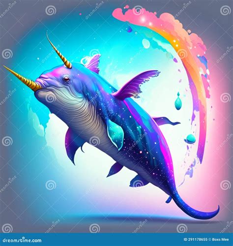 Vector Illustration of a Cartoon Narwhal on the Background of the ...