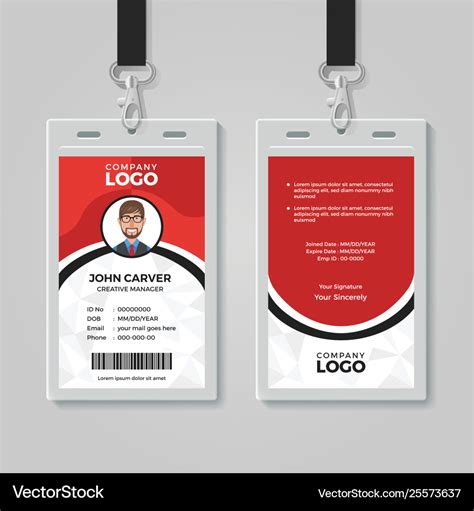 Red and white office id card template Royalty Free Vector