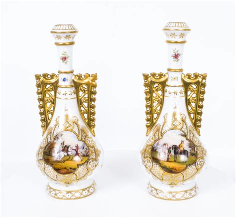 Antique Pair Dresden Porcelain Vases c.1900