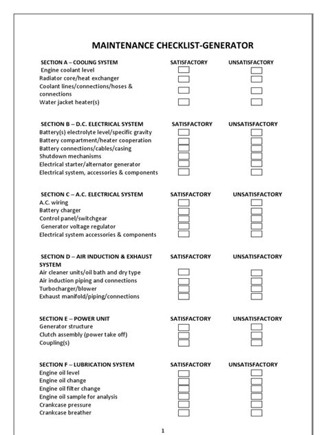 Maintenance Checklist