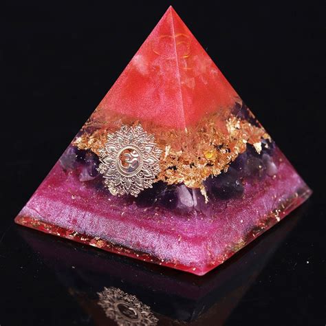 Charming Orgone Pyramid with White Crystal and Amethyst - Orgone Pyramids