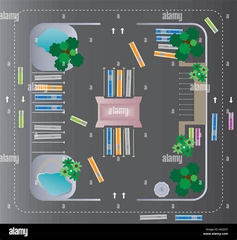 Layout of city bus station building Landscape Vector Illustration Stock ...