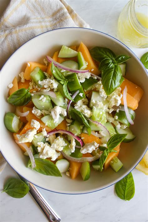 Cucumber Melon Salad with Feta and Basil - Sungrown Kitchen