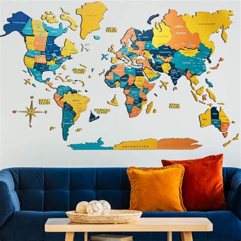 Wood World Map 3D Wooden Map DIY Wooden world map wall decor diy map ...