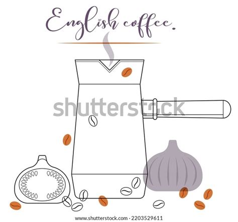 English Coffee Outline Drawing Colored Elements Stock Illustration ...