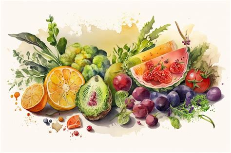 Premium Photo | Balanced healthy food in watercolor style generated by ai