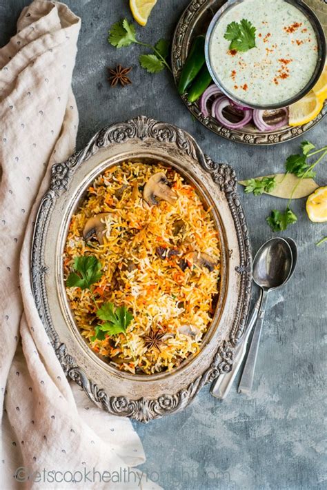 Instant Pot Mushroom Biryani - Lets Cook Healthy Tonight