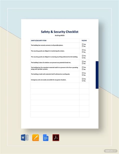 Safety Security Checklist Template in Pages, Word, PDF, Google Docs ...