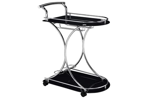 Modern 2-Shelve Chrome + Black Rolling Kitchen Bar Cart With Wheels ...