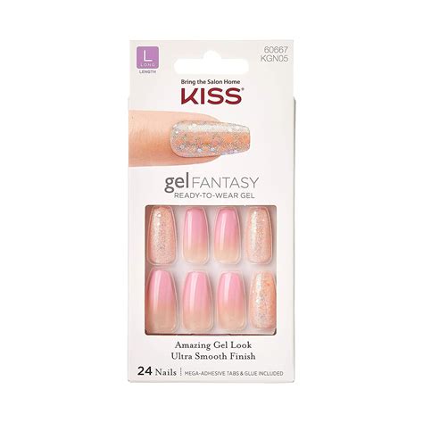 KISS Gel Fantasy Ready-to-Wear Press On Nails Kit, Long Length, Pink ...