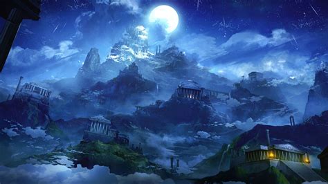 Download wallpaper 1920x1080 architecture, building, fantasy, moon, art ...