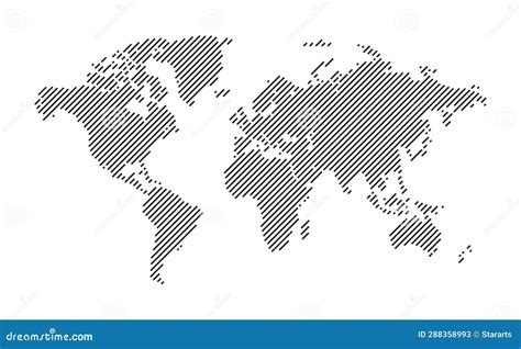 Line Art World Map Isolated on White Background Vector Stock ...