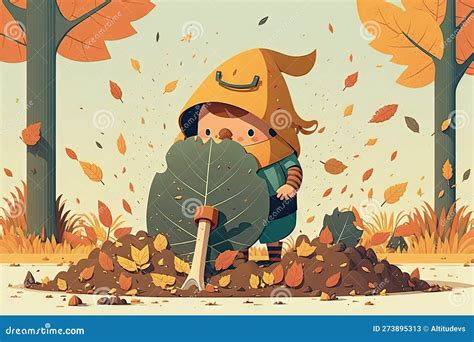 Cute Cartoon Character Making Leaf Pile in Park Stock Image - Image of ...