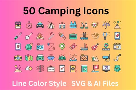 Camping Icon Set 50 Line Color Icons - SVG And AI (2713148)