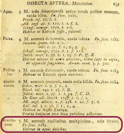 Top part of page 635 of Linnaeus' (1758) Systema naturae, where he ...