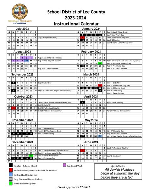 Lee County School District Calendar 2023-2024