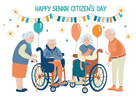 Happy senior citizens day. Lettering and illustration of senior men and ...