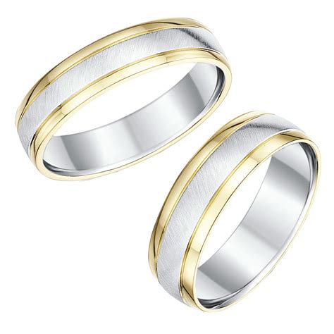 His & Hers 9ct Yellow Gold & Silver Wedding Rings 5&6mm - Silver & 9ct ...