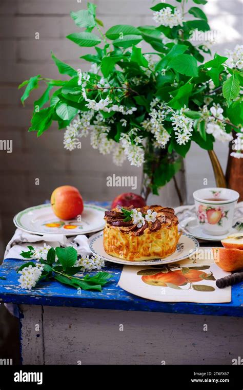 Cottage cheese and Kugel with apples.style rustic.selective focus Stock ...