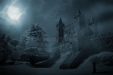 Medieval castle at night. Mysterious medieval castle in a full moon ...