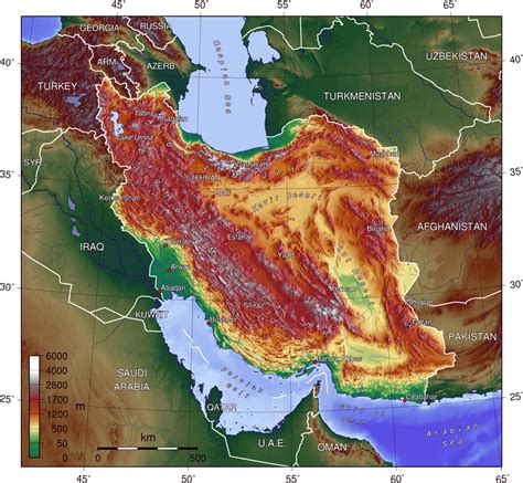 Detailed physical map of Iran and Iraq. Iran and Iraq detailed physical ...