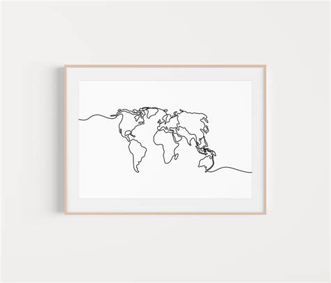 World Map One Line Art Black and White Travel Line Art - Etsy