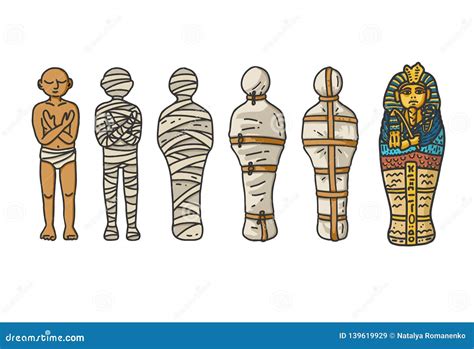 Mummy Creation Steps, Ancient Egyptians Ritual Vector Illustration ...