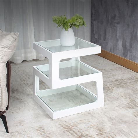 White Modern Unique Square Side Table Storage End Table with Shelf 3 ...