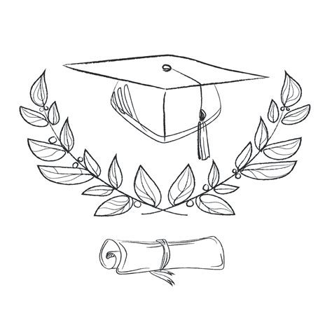 Graduation cap with diploma, laurel wreath and branch vector ...