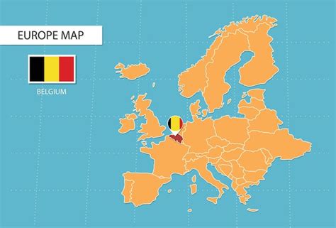 Mapa de bélgica en europa, iconos que muestran la ubicación y las ...