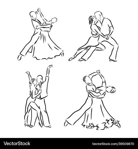 Ballroom dancing couples sketch Royalty Free Vector Image