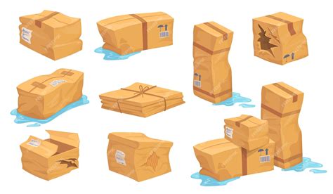 Premium Vector | Damaged cardboard boxes Damage package box crumpled ...