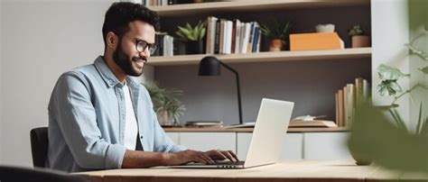 Premium AI Image | Young man student using laptop computer at home studying