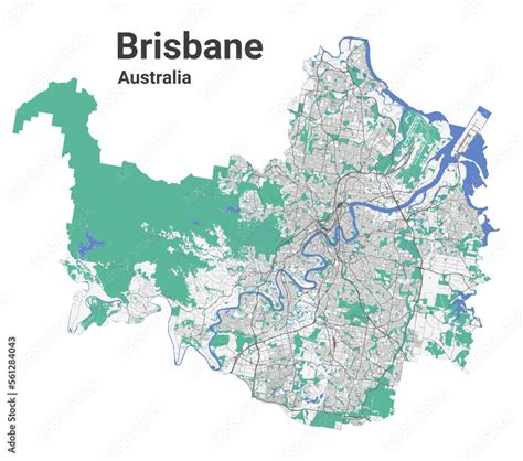 Detailed map of Brisbane city. Royalty free vector illustration. Stock ...