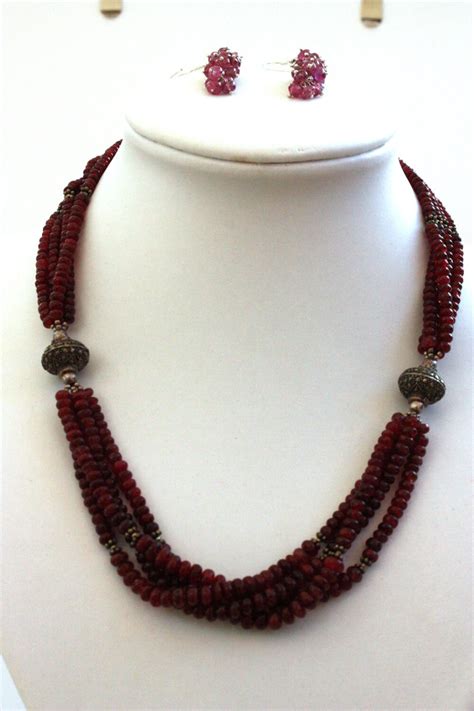 Red Spinel Necklace Red Spinel Earrings Round Cabochon Red