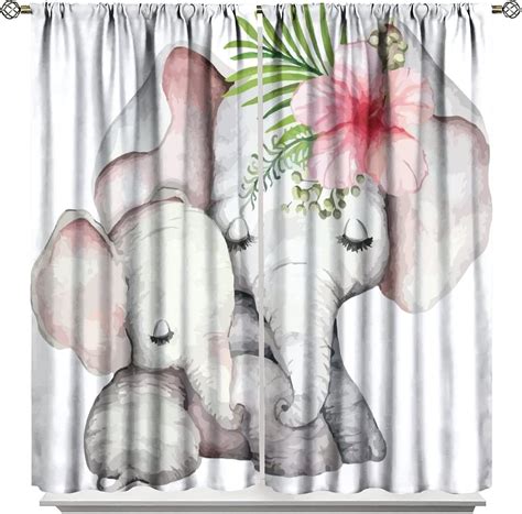 Amazon.com: Cartoon Blackout Elephant Curtains Flower Plants Cute Baby ...