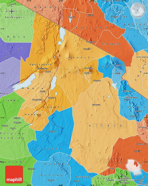 Political Shades Map of Arusha