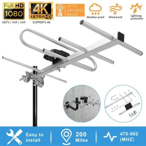 200 Miles Outdoor TV Antenna 360° Rotate Amplified HDTV Digital HD ...