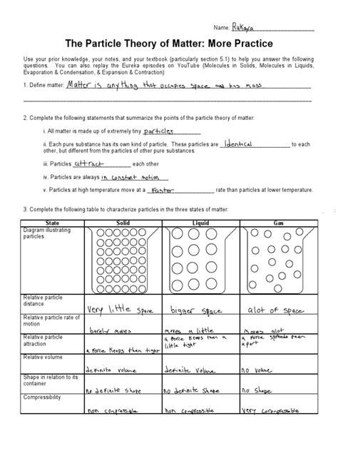 The Particle Theory of Matter Worksheet | PDF