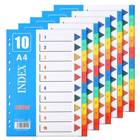 sixwipe 5 Sets 10 Tabs Binder Dividers with Colorful, File Dividers ...