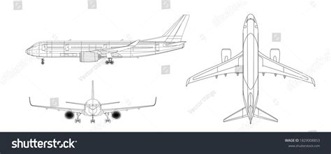 Airplane Plan Black Outline Aircraft On Stock Vector (Royalty Free ...