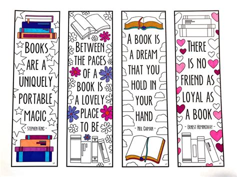 Five Beautiful & Inspiring Book Quote Bookmarks to Print and Color ...