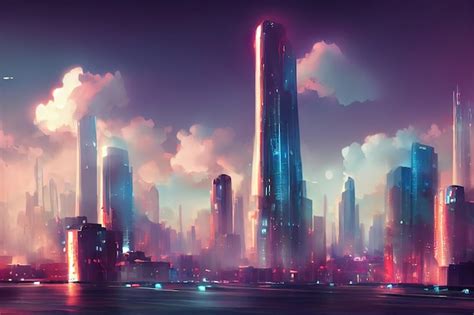 Premium Photo | Futuristic city Concept Art Cityscape with bright neon ...