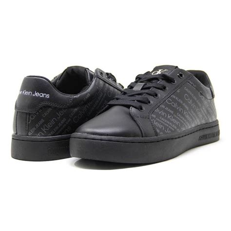 CALVIN KLEIN Cupsole Lace-Up ALL Over Print Leather Sneaker - Black ...