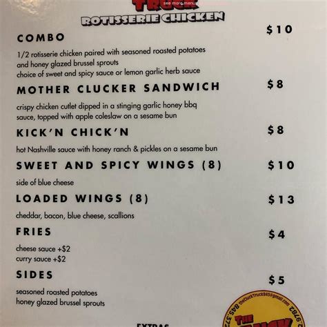 Menu at The Cluck Truck, Hopewell Junction