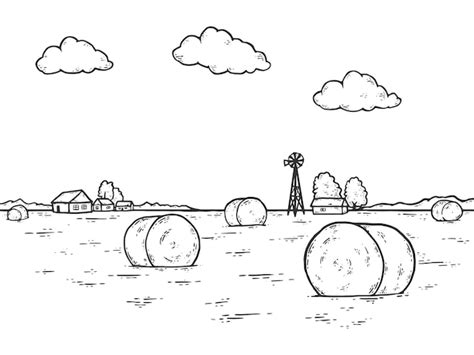 Premium Vector | Hay bales in field in countryside sketch scratch board ...