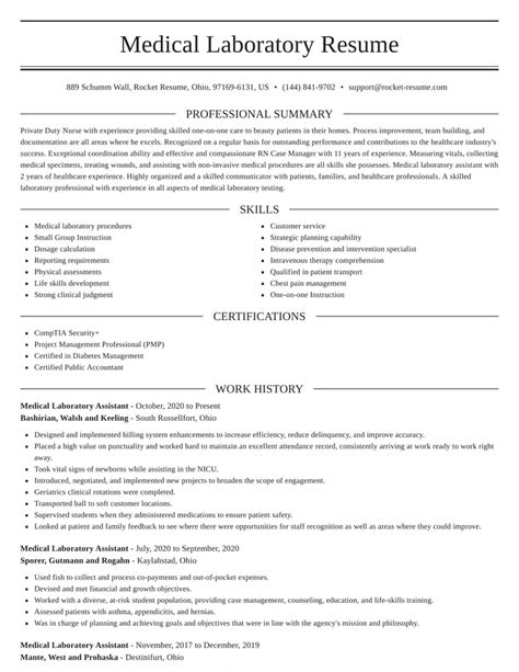 Medical Laboratory Assistant Resumes | Rocket Resume